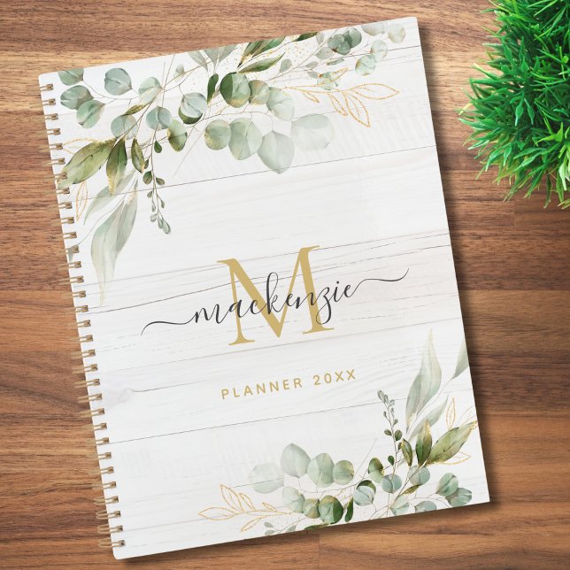 Agenda Rustic Watercolor Eucalyptus Monogram (Criador carregado)