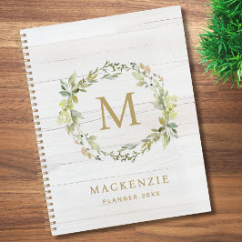 Agenda Rustic Wood Floral Watercolor Monogram