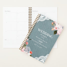 Agenda Rústica Dusty Blue Burlap Lace e Casamento Floral