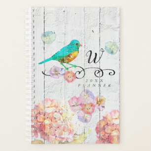 Agenda Rústico Bluebird Rosa Hydrangea Monograma Floral