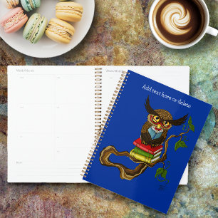 Agenda Sábio Azul Fofo Marrom Lendo Coruja Livros
