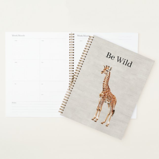 Agenda Safari de Girafa Animal Linho Falso (Exibição)