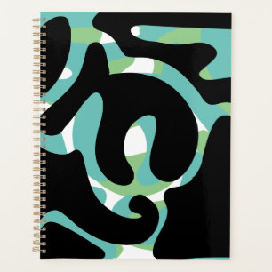 Agenda Sage Black Light Teal Modern Mess abstrato art