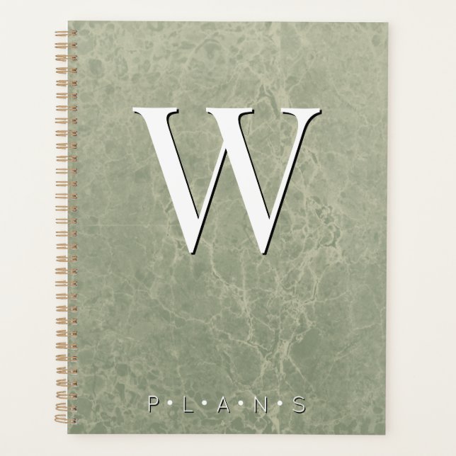 Agenda Sage Green Modern Marble Monograma (Frente)
