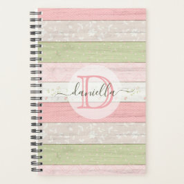 Agenda Sage Russo Verde e Madeira Floral Rosa Personaliza