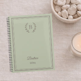 Agenda Sage verde Monograma Personalizado Luxo Silencioso