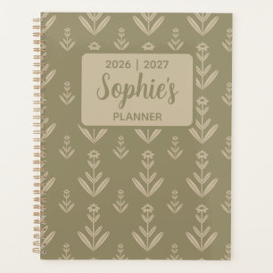 Agenda Sage Verde Simétrico Floral Ano Acadêmico