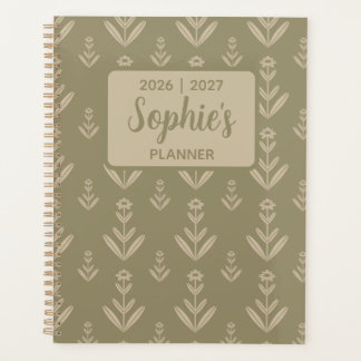Agenda Sage Verde Simétrico Floral Ano Acadêmico