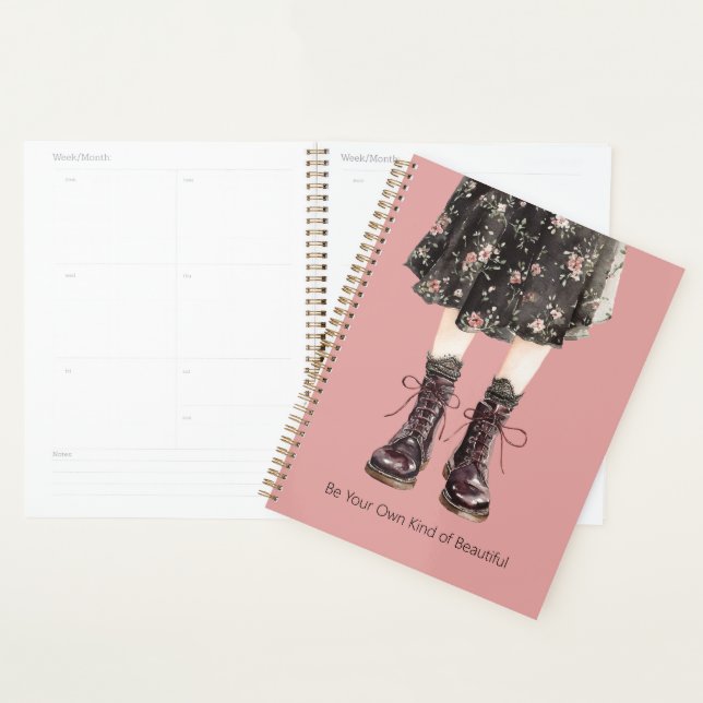 Agenda Saia de Botas com Flores Preto e Rosa (Exibição)