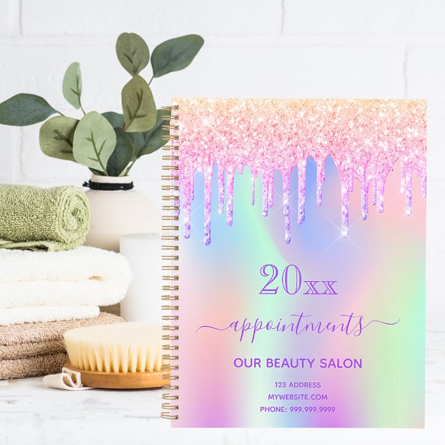 Agenda Salão de beleza brilhante rosa iridescente 2023 (Criador carregado)
