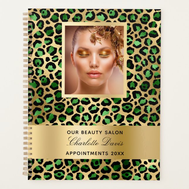 Agenda Salão de beleza do leopardo de ouro verde Emerald  (Frente)