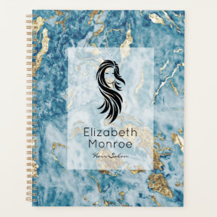 Agenda Salão Dourado de Cabelo Marble Azul