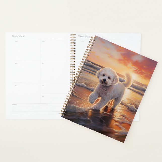 Agenda Sandy Paws Bichon Frise Dog em Beach Sunset (Exibição)