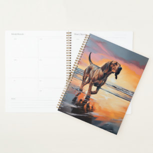 Agenda Sandy Paws Bloodhound Dog em Beach Sunset