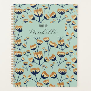 Agenda Sangue Floral de Mostarda no Fundo Azul de Chapa
