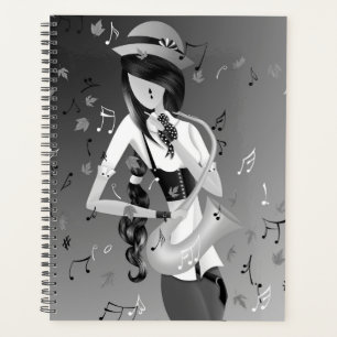 Agenda Saxofonista Palhaço Monocromia Cinza