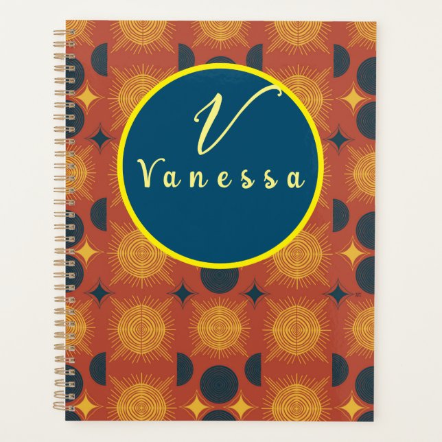 Agenda Script Boho Celestial Sun Moon Monograma (Frente)