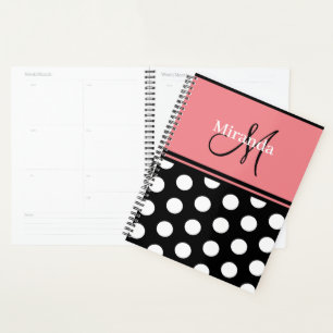 Agenda Script Bolinhas Branco Cor-de-rosa preto