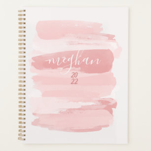Agenda Script de Monograma de Cor d'água Cor-de-rosa bril