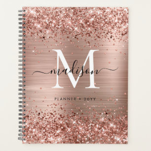 Agenda Script de Monograma de Metal Brutado com brilho Do