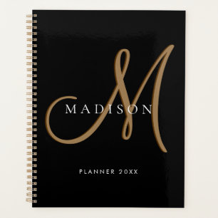 Agenda Script de Monograma Dourado e Na moda rico