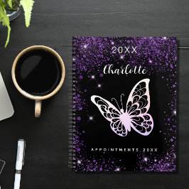 Agenda Script de nome da borboleta de brilho roxo preto