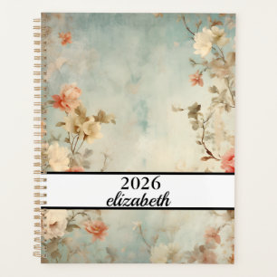 Agenda Script de nome negro e dourado floral
