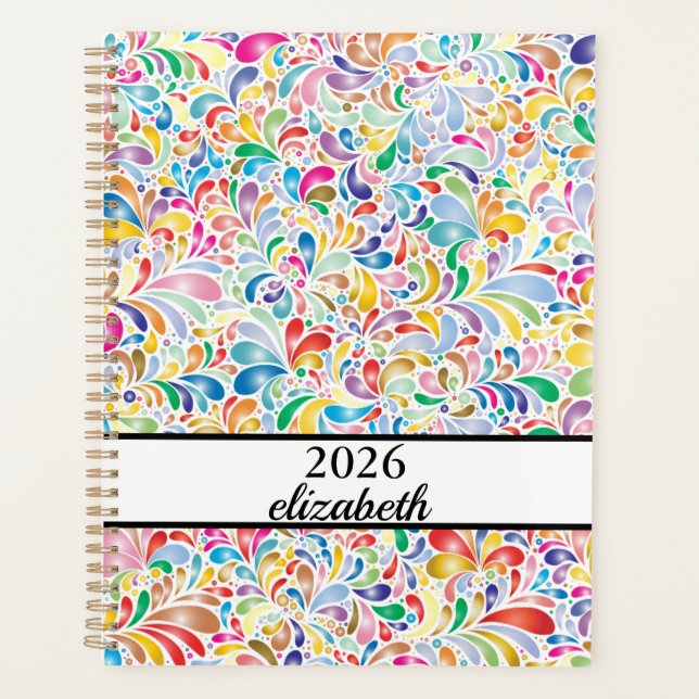 Agenda Script de nome negro e dourado floral (Frente)