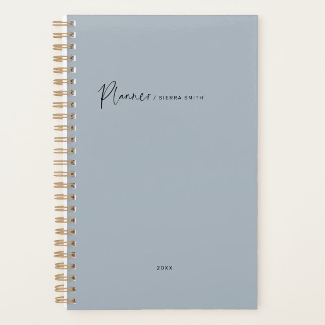 Agenda Script de Tipografia Moderna Azul Semanal Mensal (Frente)