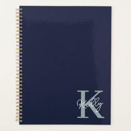 Agenda Script do Monograma Azul do Marinho Moderno