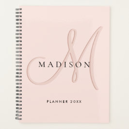 Agenda Script do Monograma Rosa-Blush do Na moda rico