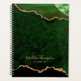 Agenda Script Dourado de Geode Agate do Glam Green Velvet