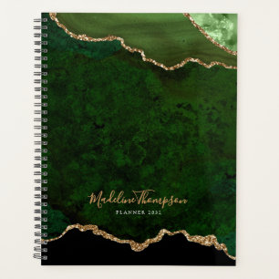 Agenda Script Dourado de Geode Agate do Glam Green Velvet