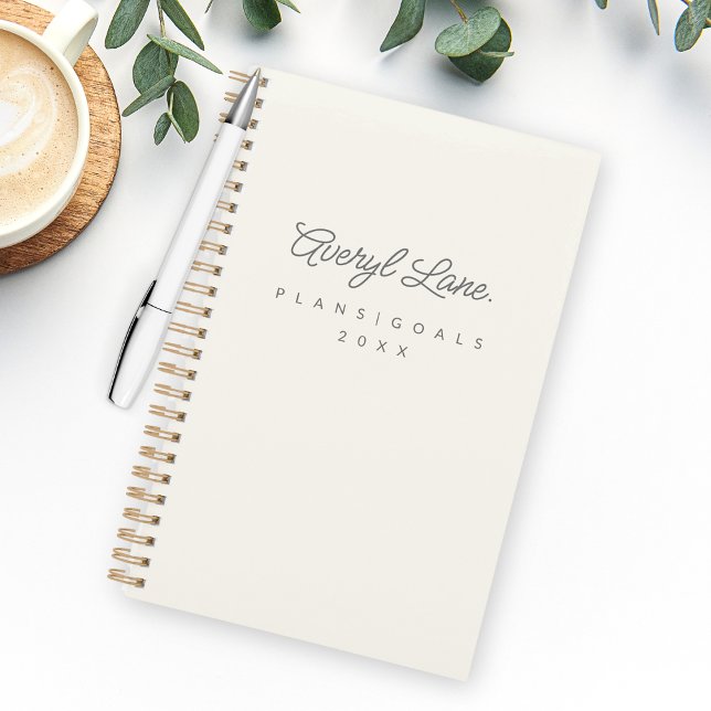Agenda Script Dourado Mínimo de Marfim Clássico Monograma (Criador carregado)