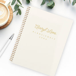 Agenda Script Dourado Mínimo de Marfim Clássico Monograma