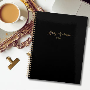 Agenda Script Dourado Mínimo Moderno Simples Branco