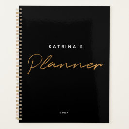 Agenda Script Dourado Mínimo Preto Moderno Personalizado 