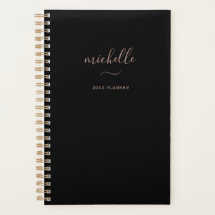 Agenda Script Dourado Preto do Monograma Moderno Semanalm