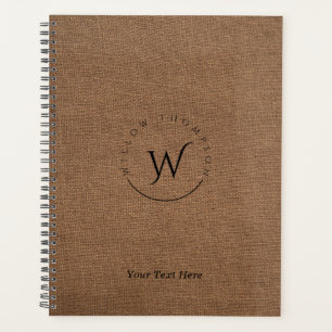 Agenda Script Elegante De Brown Linen Russo Monograma