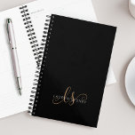 Agenda Script Feminino Dourado Preto Moderno Monograma<br><div class="desc">Planeador redondo Dourado Negro moderno,  com Script Feminino Monograma. Personalize facilmente este adesivo elegante moderno com o seu monograma e nome personalizados.</div>