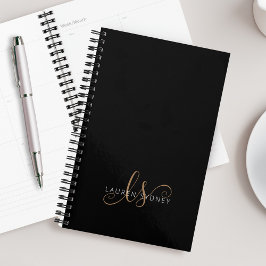 Agenda Script Feminino Dourado Preto Moderno Monograma