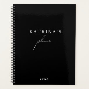 Agenda Script minimalista branco preto-Na moda personaliz