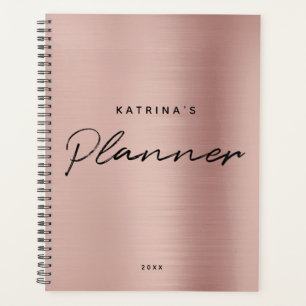 Agenda Script Minimalista Dourado Rosa Rosa Moderno Perso