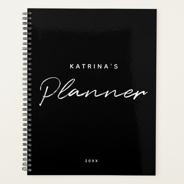 Agenda Script minimalista preto-branco personalizado (Frente)