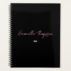 Agenda Script Minimalista Preto-Rosa Moderno