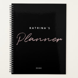 Agenda Script minimalista rosa preto personalizado