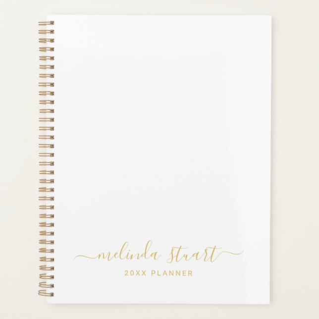 Agenda Script moderno profissional branco e Dourado (Frente)