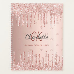 Agenda script monograma de gotejamento de rosa dourado 20