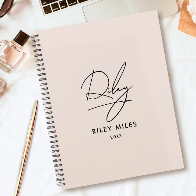 Agenda Script Signature Monogramo Blush Pink Modern Chic (Criador carregado)