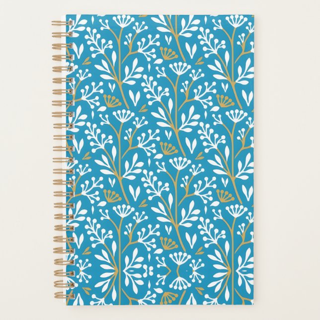 Agenda Seamless Floral Pattern: White and Gold on Blue (Frente)